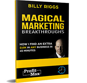 Book titled 'Magical Marketing Breakthroughs' by Billy Riggs.